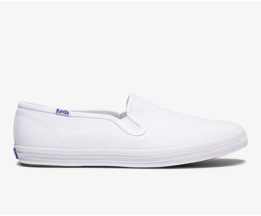 Keds Slip Ons Damen Weiß - Champion Slip On Organic Cotton Segeltuch - GQK-042186